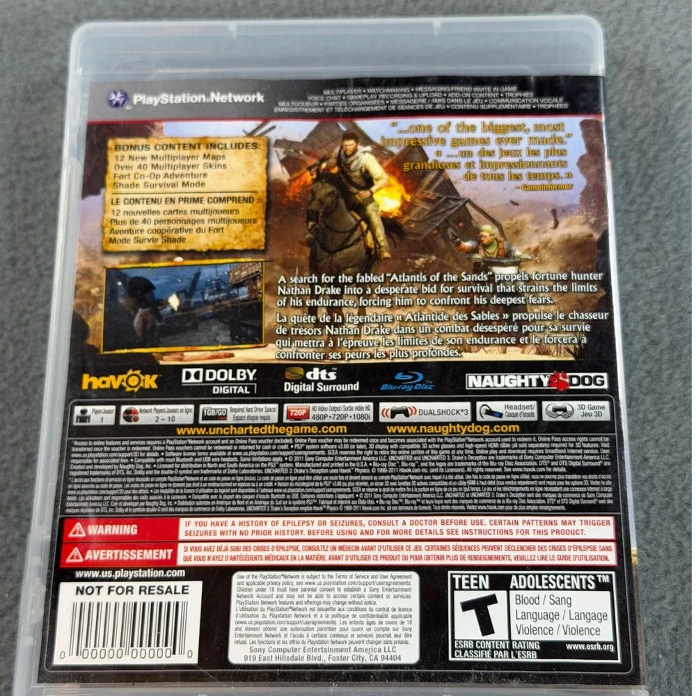 Uncharted 3 Drake's Deception GOTY Edition Sony PS3 PlayStation 3 Video Game